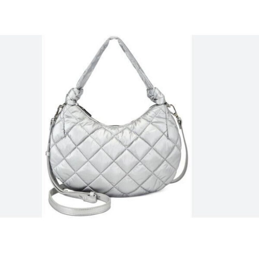 INC International Concepts Olivya quilted nylon small shoulder crossbody -SILVER